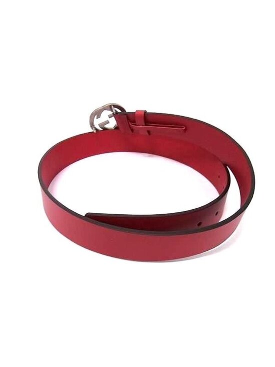 Gucci Interlocking Leather Silver Belt Red main image 5